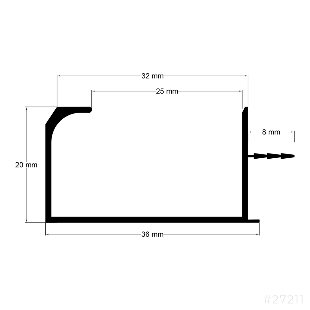 Aluminum G-Channel 3Mtr 20mm Mat Silver