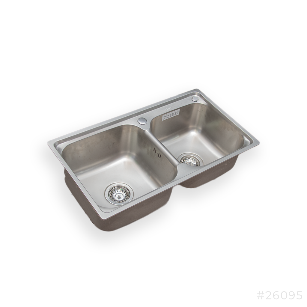 [26095] Double Bowl Kitchen Sink 304SS 69x39cm with Basket Strainer