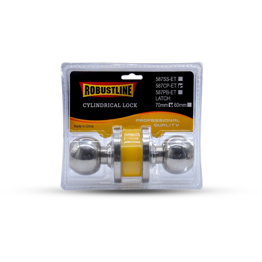 Cylindrical Knob Lock 70mm Set 587 CPET with Key Robustline
