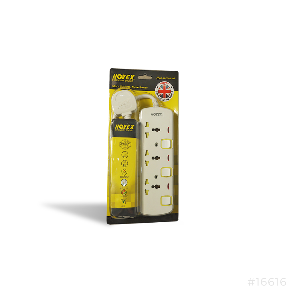 Novex Extension Socket 3way 3Mtr Universal ND103.3M