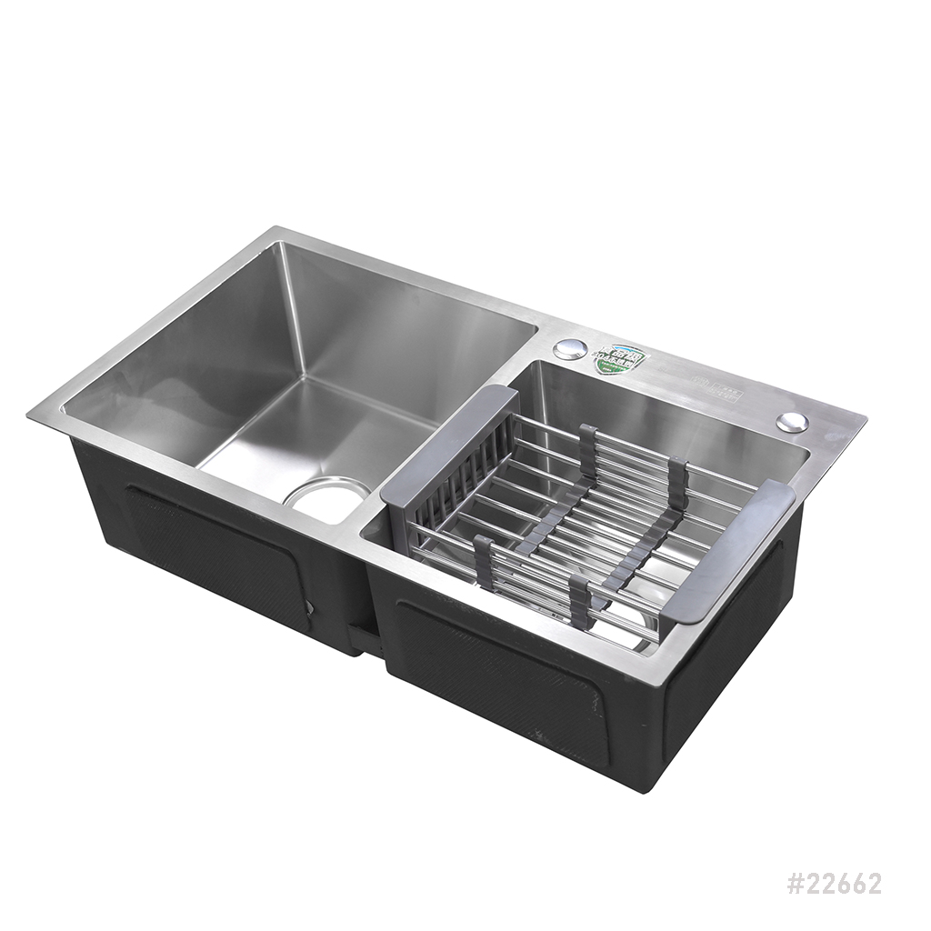 Kitchen Sink Double 780x430mm W/Drain System and Tray SUS304 7843