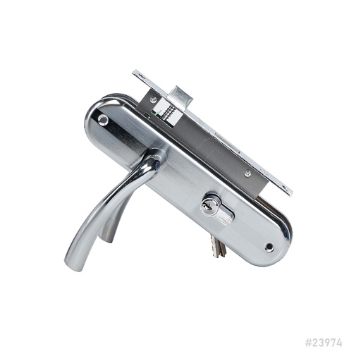 [23974] Door Handle with Lock Set Small JM2025M SN/CP Leon